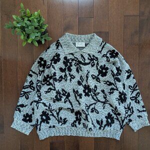 FLORAL SALT & PEPPER COLLARED VINTAGE KNIT SWEATER
